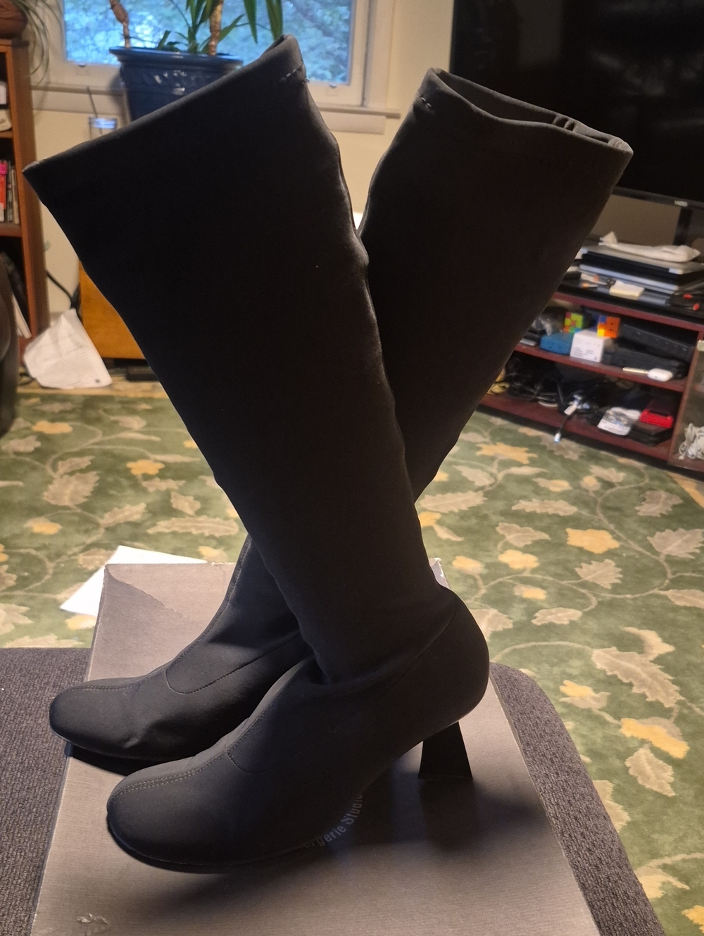 Robert Clergerie Black Over-the-Knee Stretch Boots with Block Heel